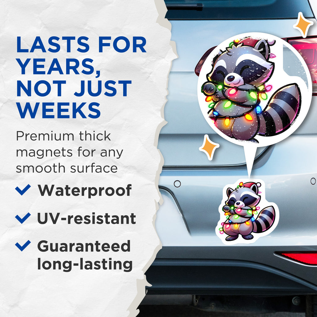 (2 Pack) Christmas Raccoon Magnets - Cute Holiday Animal Decor - Kawaii Festive Fridge Magnet - Winter Wonderland Critter - Stocking Stuffer - 5" - Thick Durable Magnet - Made in USA - MAG39178
