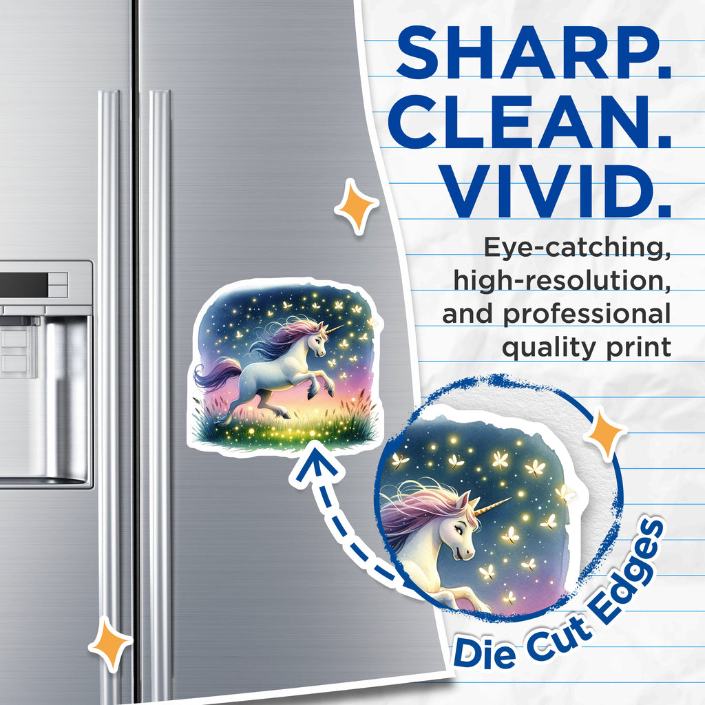 (2 Pack) Magical Unicorn Magnets - Fantasy Fridge Decor - Dreamy Firefly Art - Kids Room Accessory - 5 Inches On Longest Side - Thick Durable Magnet - Made in USA - MAG36096