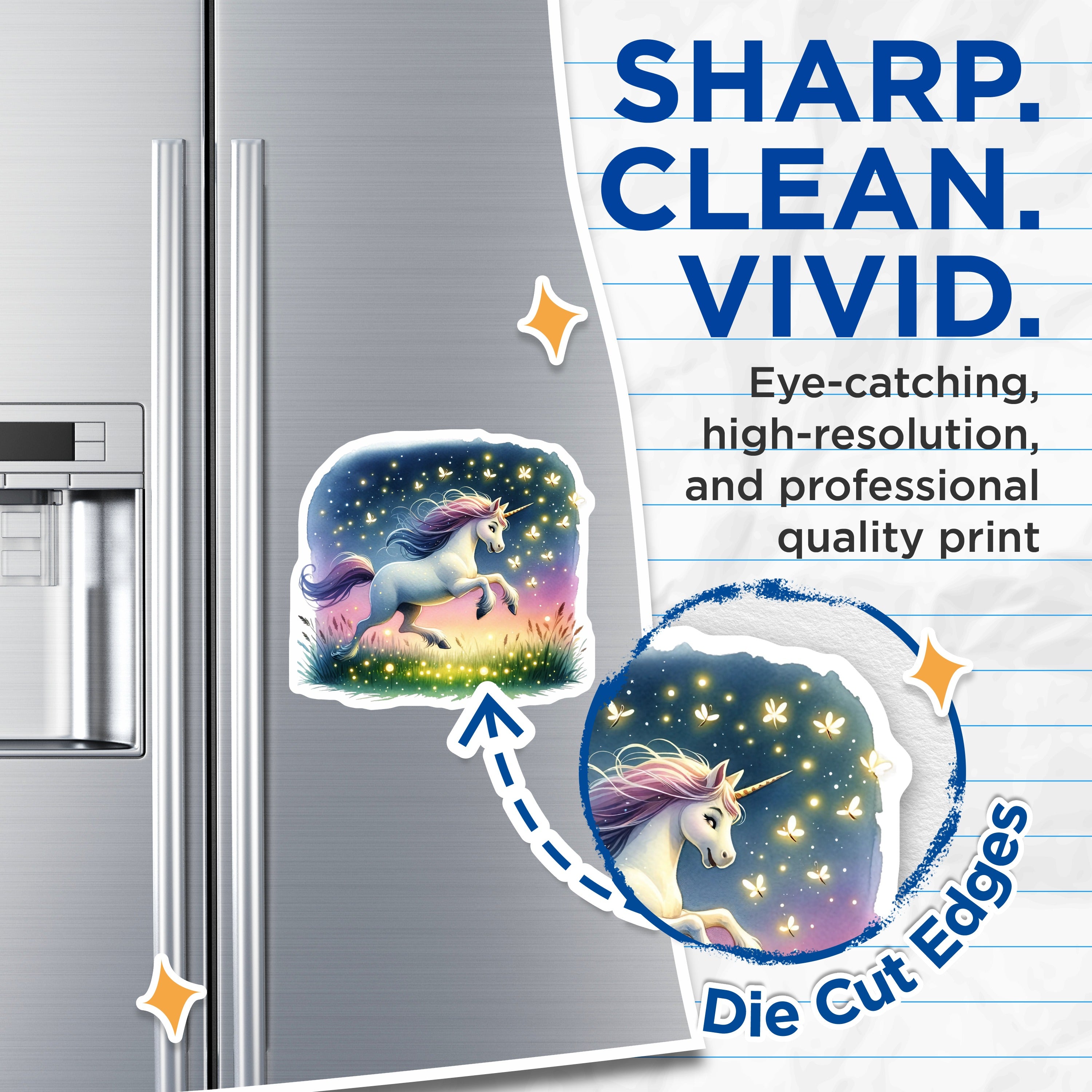(2 Pack) Magical Unicorn Magnets - Fantasy Fridge Decor - Dreamy Firefly Art - Kids Room Accessory - 5 Inches On Longest Side - Thick Durable Magnet - Made in USA - MAG36096