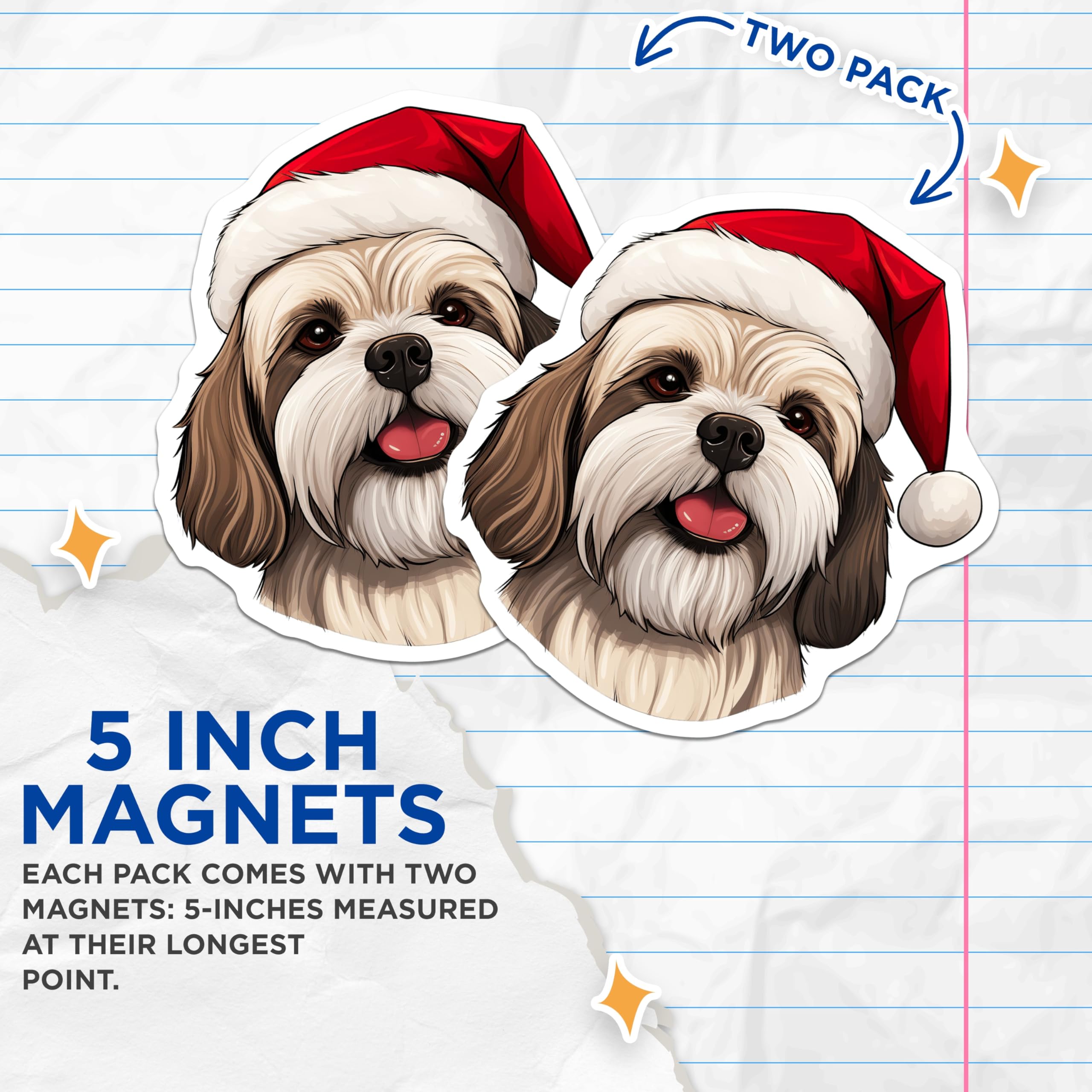 (2 Pack) Shih Tzu Christmas Magnets - Santa Hat Dog Decor - Festive Pet Lover - Holiday Fridge Magnet Accessory - 5 Inches On Longest Side - Thick Durable Magnet - Made in USA - MAG30065