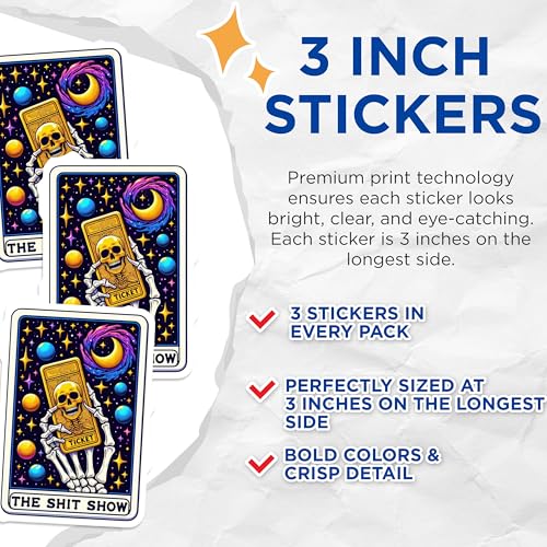 (3 Pack) Skeleton Ticket Decals - Galaxy Moon Sticker - Funny Show Decals - 3 Inches On Longest Side - Easy Peel & Apply - Made in USA - 3MCS4264
