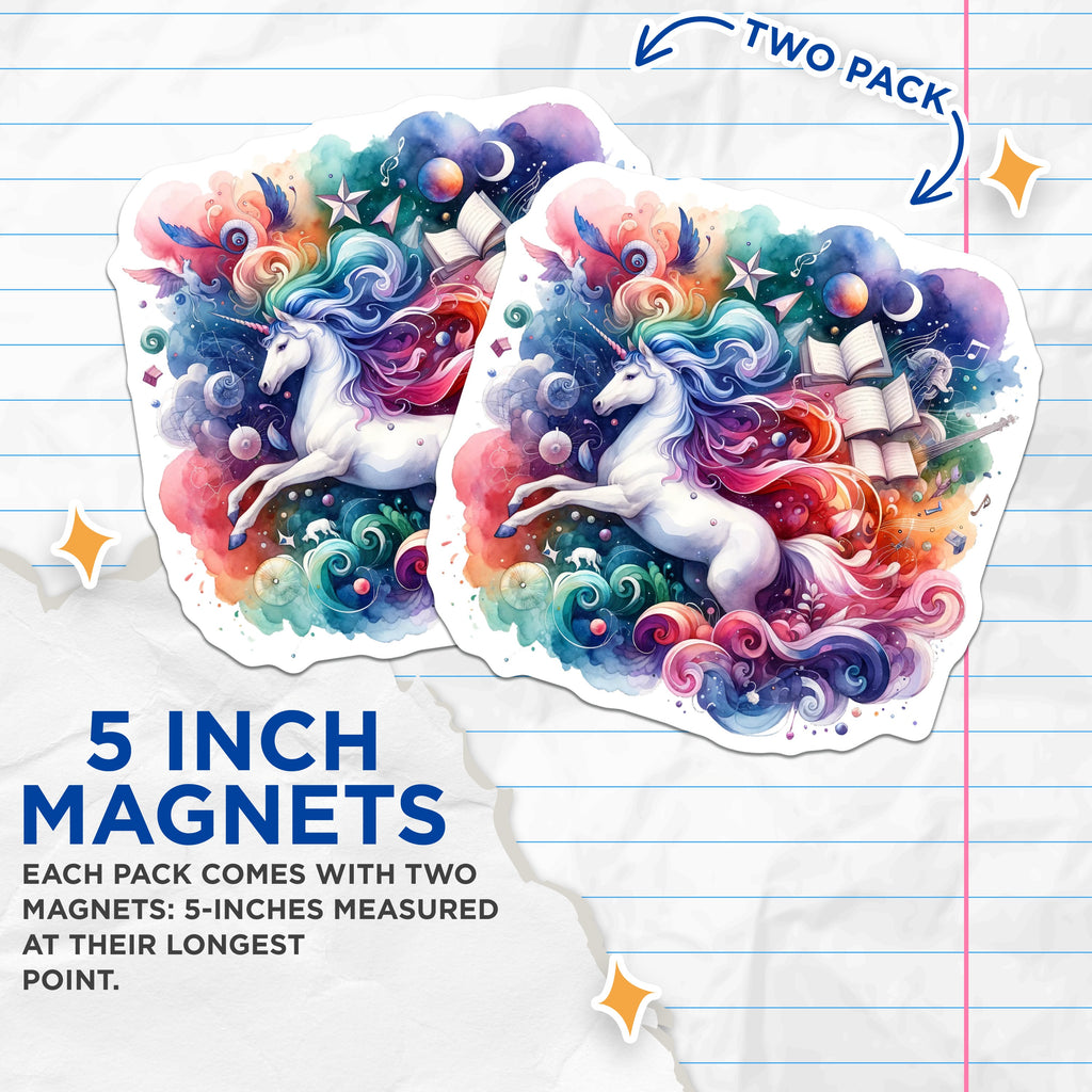 (2 Pack) Rainbow Unicorn Magnets - Fantasy Aesthetic Decor - Whimsical Fridge Locker Magnet - 5 Inches On Longest Side - Thick Durable Magnet - Made in USA - MAG36479