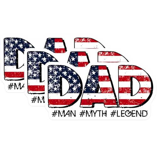 (3 Pack) Dad Decals - American Flag Decal - Man Myth Legend Decal - 3 Inches On Longest Side - Easy Peel & Apply - Made in USA - 3MCS2017