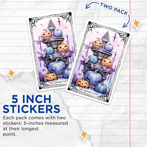 (2 Pack) Halloween Pumpkin Stickers - Spooky Autumn Stickers - Decorative Fall Stickers - 5" On Longest Side - Sticks to Any Smooth Flat Surface - Made in USA - BMCS3591