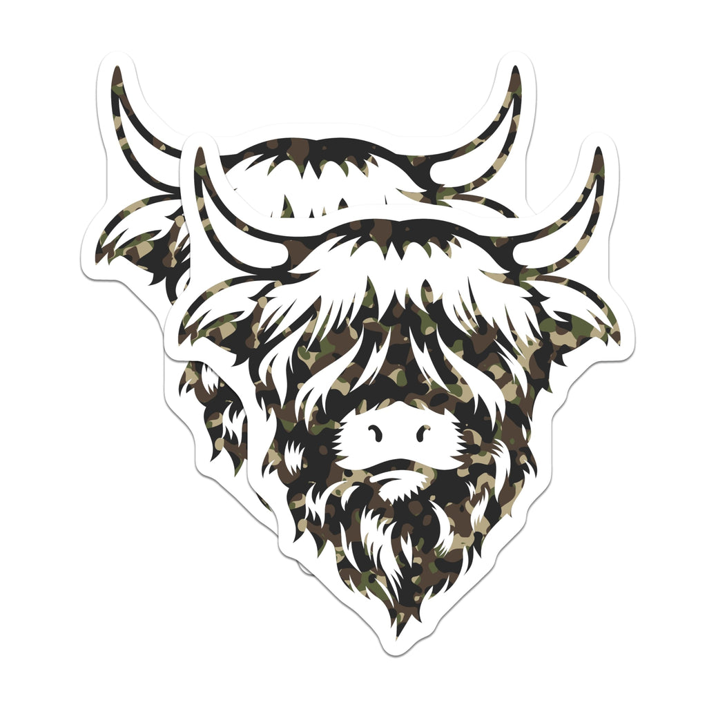 (2 Pack) Highland Cow Magnets - Camo Cattle Design - Farm Animal Fridge Decor - 5" On Longest Side - Premium Magnet - for Cars, Refrigerators, Toolboxes, Lockers - Made in USA - MAG18059