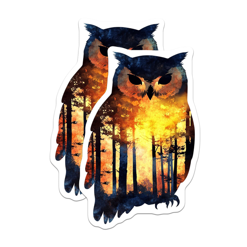 (2 Pack) Owl Silhouette Magnets - Forest Sunset Design - Nature Lover Home Decor - 5" On Longest Side - Premium Magnet - for Cars, Refrigerators, Toolboxes, Lockers - Made in USA - MAG16294
