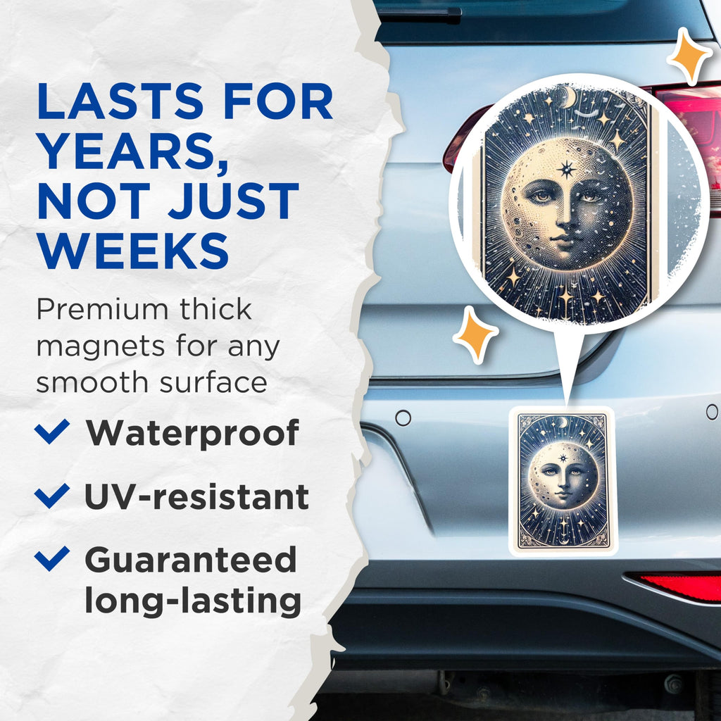 (2 Pack) Moon Face Magnets - Celestial Starry Night Sky Decor - Mystical Tarot Card Art - Esoteric Spiritual Fridge Magnets - 5 Inches On Longest Side - Thick Durable Magnet - Made in USA - MAG20622