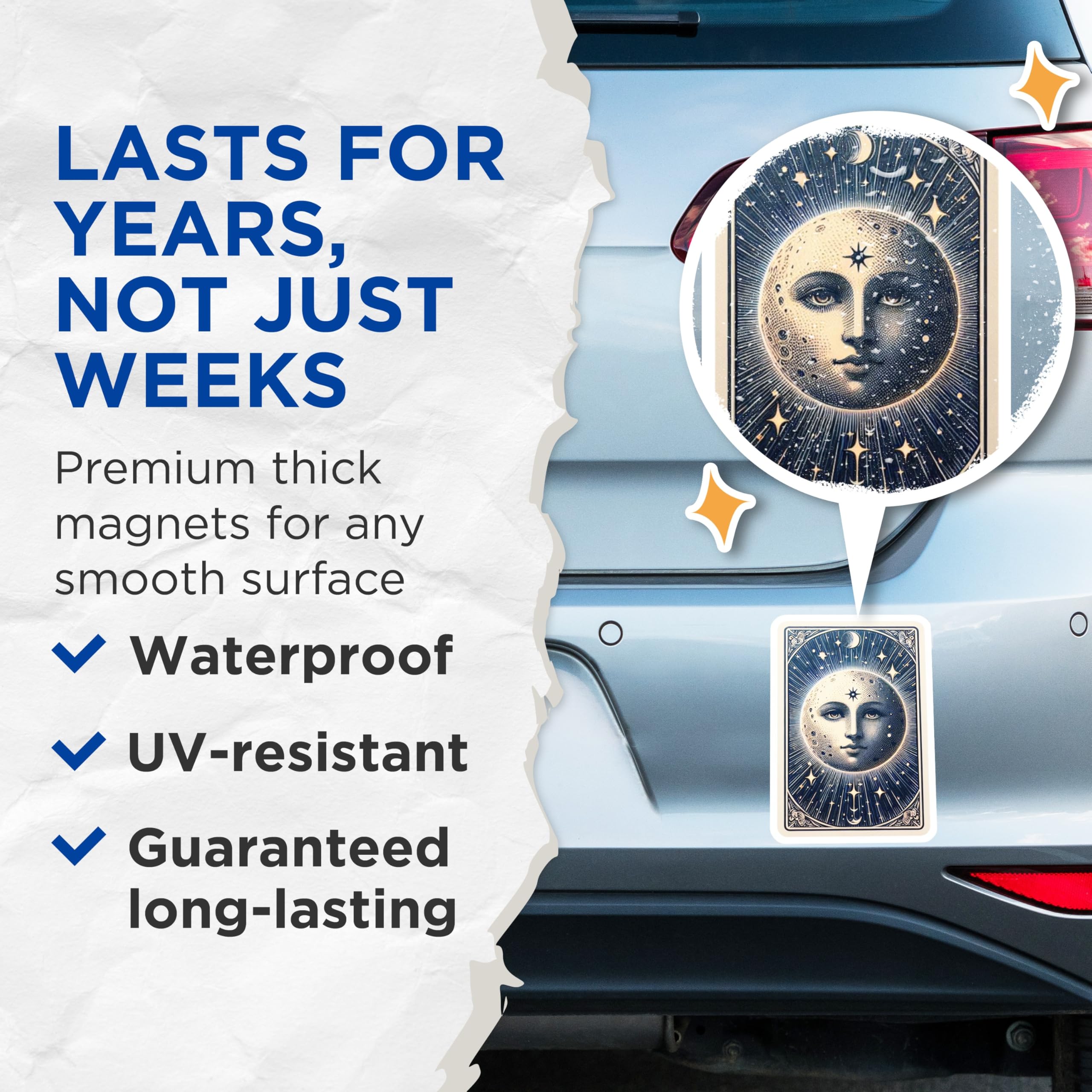 (2 Pack) Moon Face Magnets - Celestial Starry Night Sky Decor - Mystical Tarot Card Art - Esoteric Spiritual Fridge Magnets - 5 Inches On Longest Side - Thick Durable Magnet - Made in USA - MAG20622