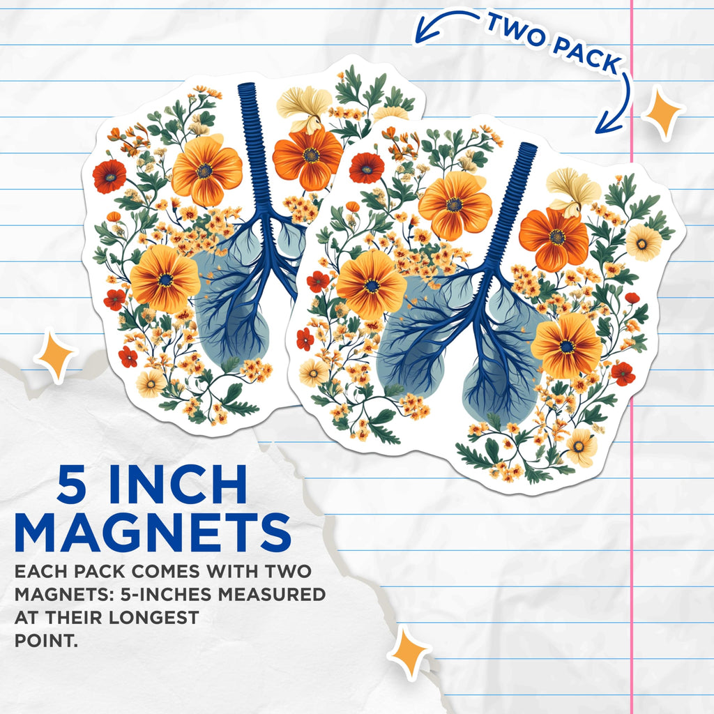 (2 Pack) Floral Lungs Magnets - Anatomical Art Decor - Healthcare Worker Appreciation Medical Student Science Teacher - 5 Inches On Longest Side - Thick Durable Magnet - Made in USA - MAG26907