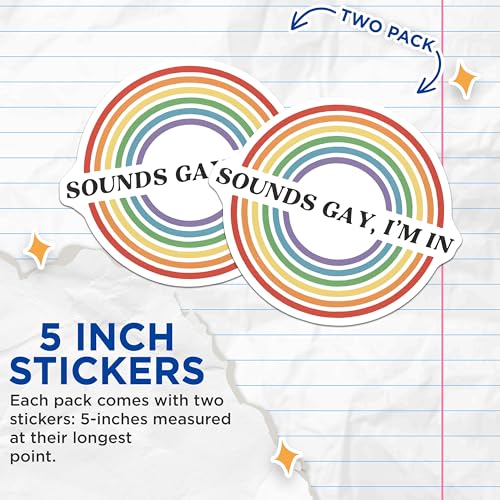 (2 Pack) Sounds Gay I'm in Stickers - LGBTQIA Pride Decals - 5" On Longest Side - Sticks to Smooth Flat Surfaces - Made in USA - BMCS9224 - BMCS9224