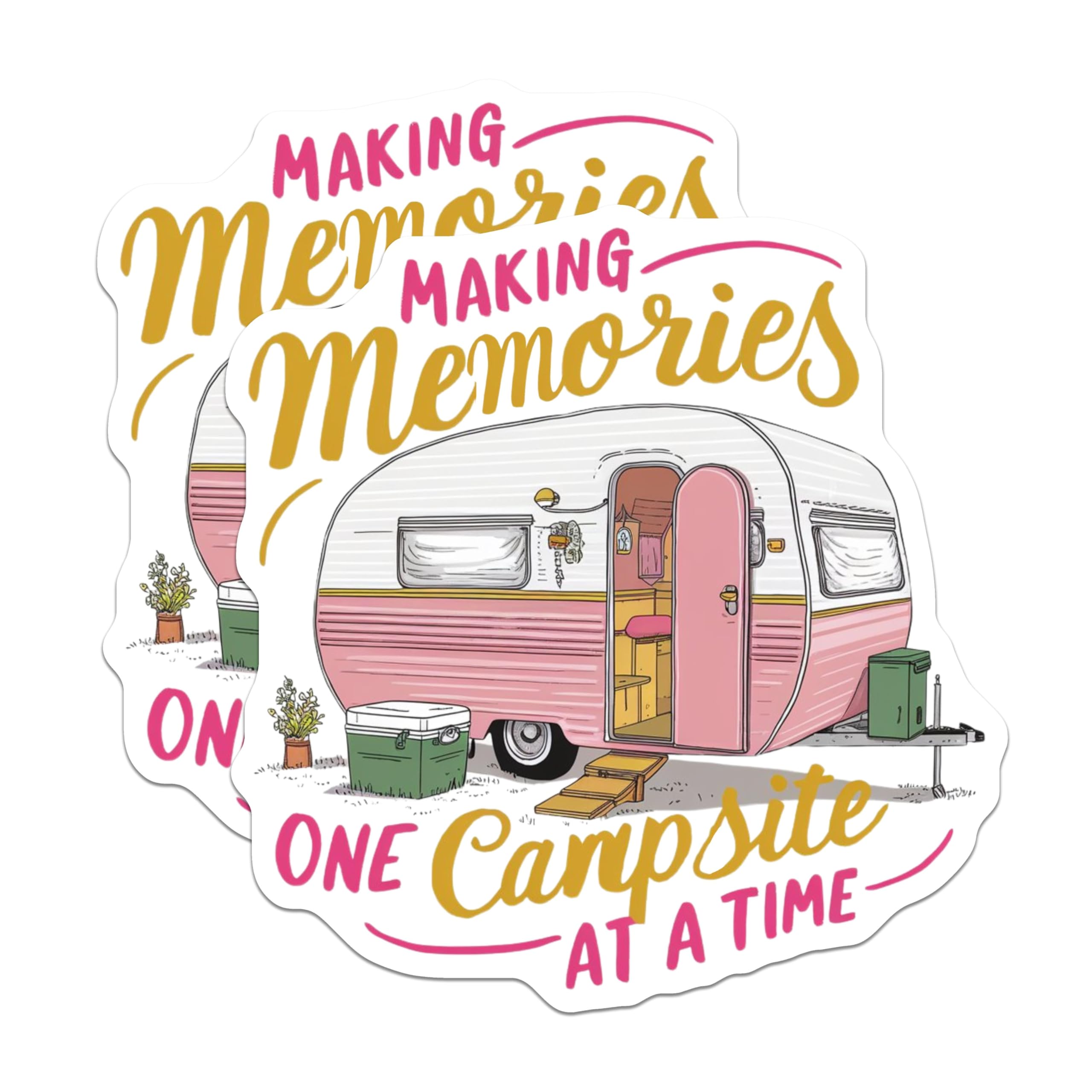 (2 Pack) Making Memories One Campsite at A Time Stickers - Campers - Travel Trailer Sticker - RV Adventure Sticker - 5" On Longest Side - Sticks to Smooth Flat Surfaces - Made in USA - BMCS4055