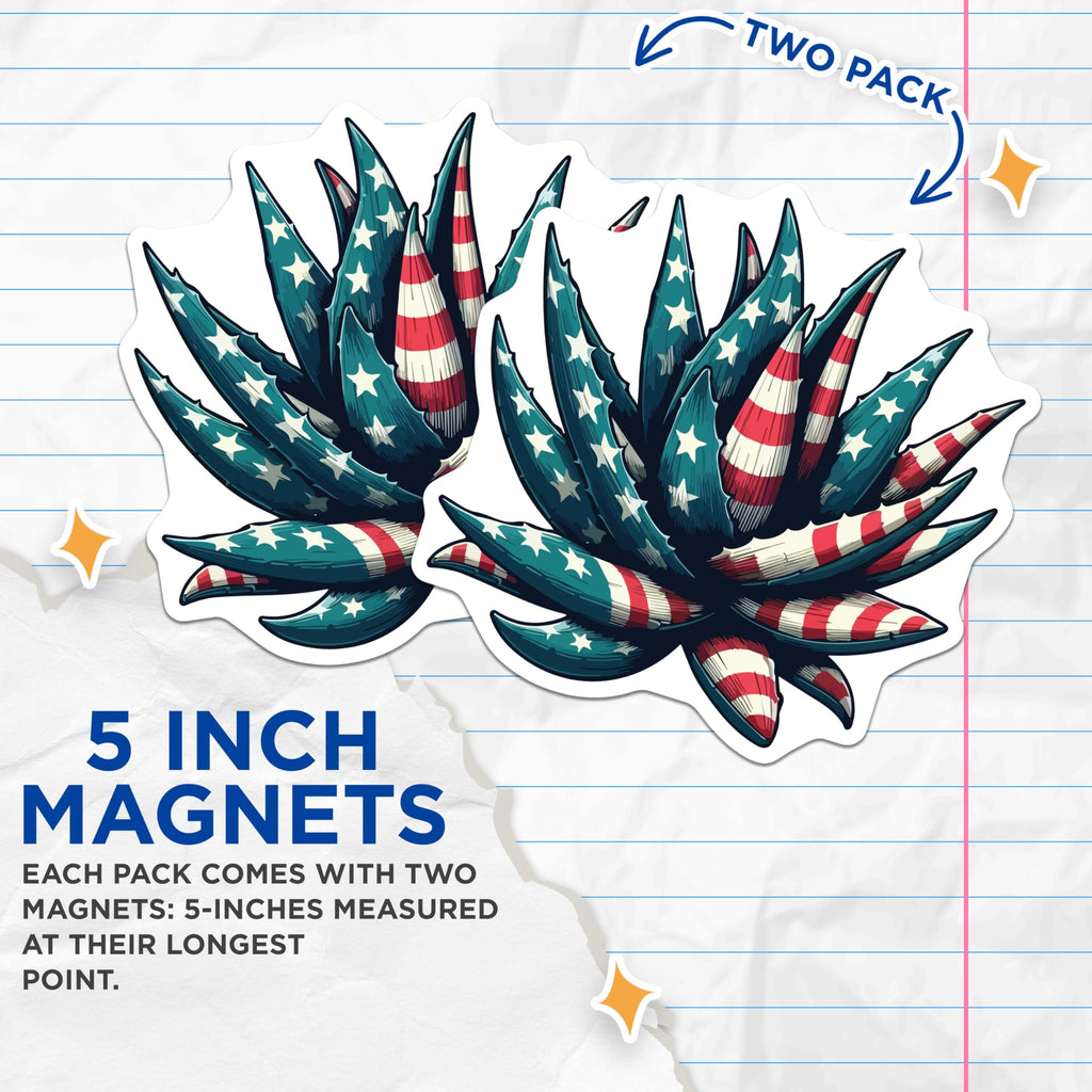 (2 Pack) American Flag Agave Magnets - Patriotic Succulent Decor - USA Botanical Art - 5 Inches On Longest Side - Thick Durable Magnet - Made in USA - MAG19535