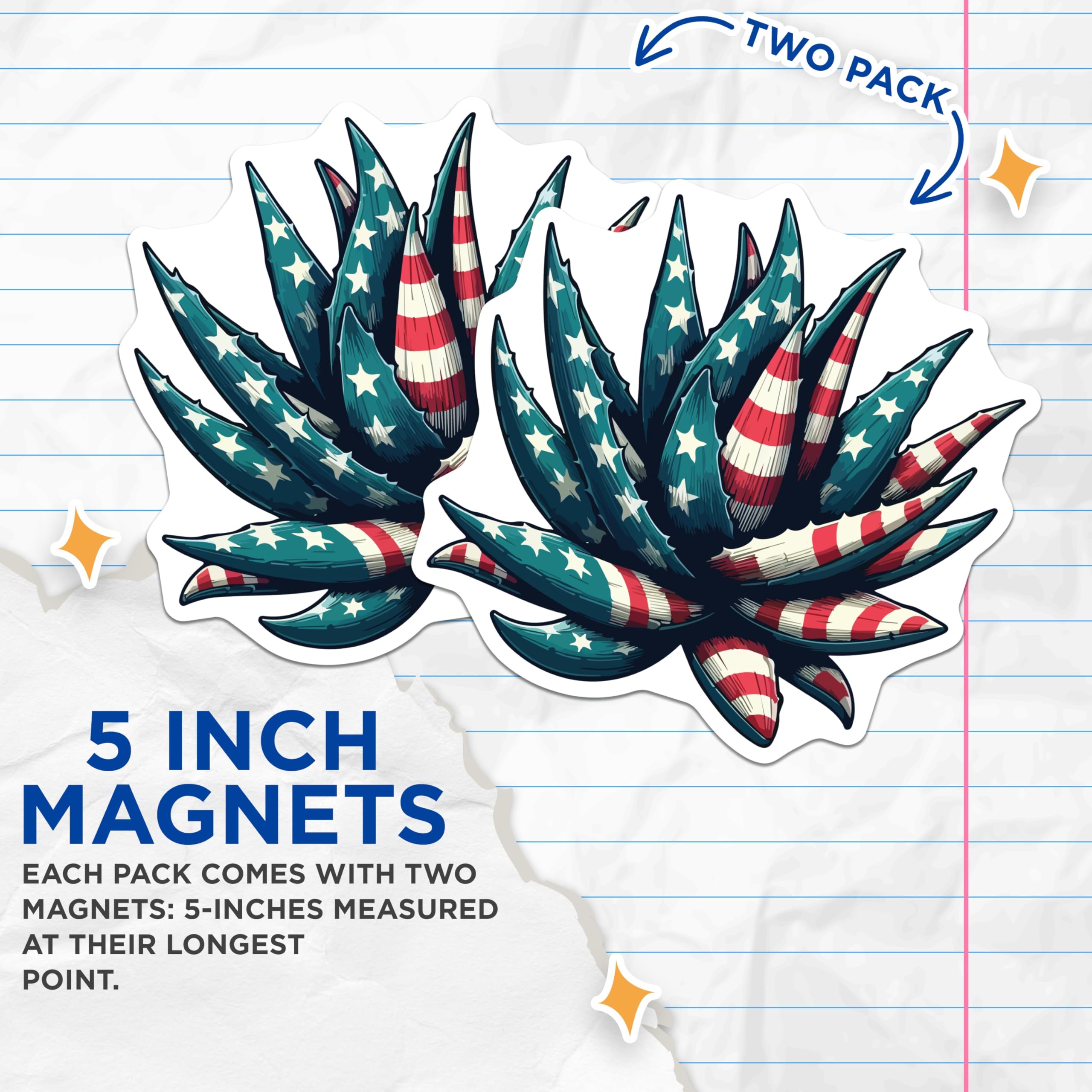 (2 Pack) American Flag Agave Magnets - Patriotic Succulent Decor - USA Botanical Art - 5 Inches On Longest Side - Thick Durable Magnet - Made in USA - MAG19535