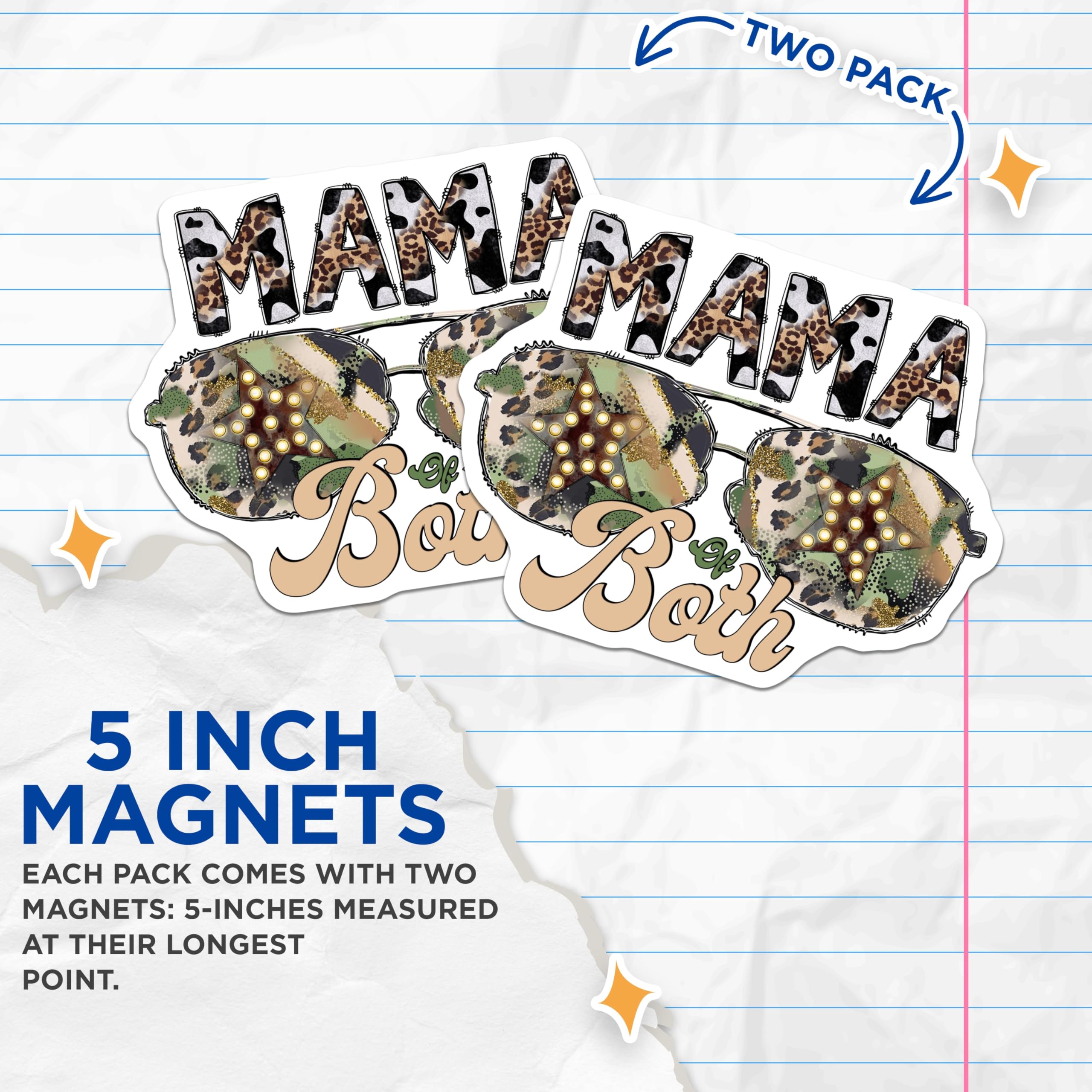 (2 Pack) Mama of Both Magnets - Camouflage Leopard Print - Trendy Mom Refrigerator - 5 Inches On Longest Side - Thick Durable Magnet - Made in USA - MAG30296