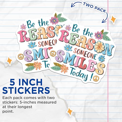 (2 Pack) Motivational Quote Stickers - Be The Reason Someone Smiles Today - 5" On Longest Side - Sticks to Smooth Flat Surfaces - Made in USA - BMCS8600 - BMCS8600