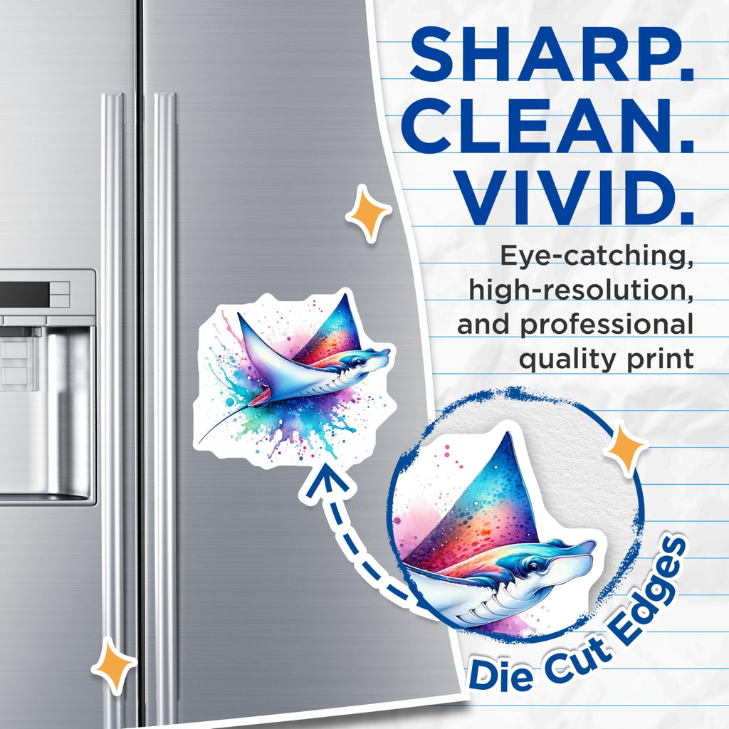 (2 Pack) Stingray Magnets - Watercolor Art Magnets - Fridge Magnets Set - 5" On Longest Side - Premium Magnet - for Cars, Refrigerators, Toolboxes, Lockers - Made in USA - MAG15708
