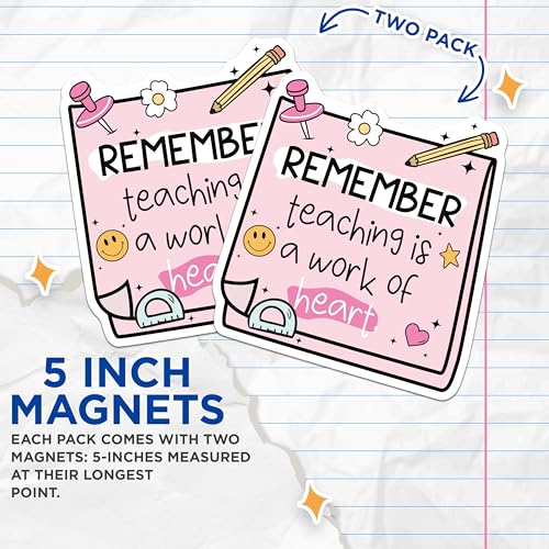 (2 Pack) Remember Teaching is a Work of Heart Magnets - Cute Teacher Appreciation - Classroom - Teacher Desk Accessories - 5" On Longest Side - for Cars, Fridges, Toolboxes - Made in USA - MAG4435