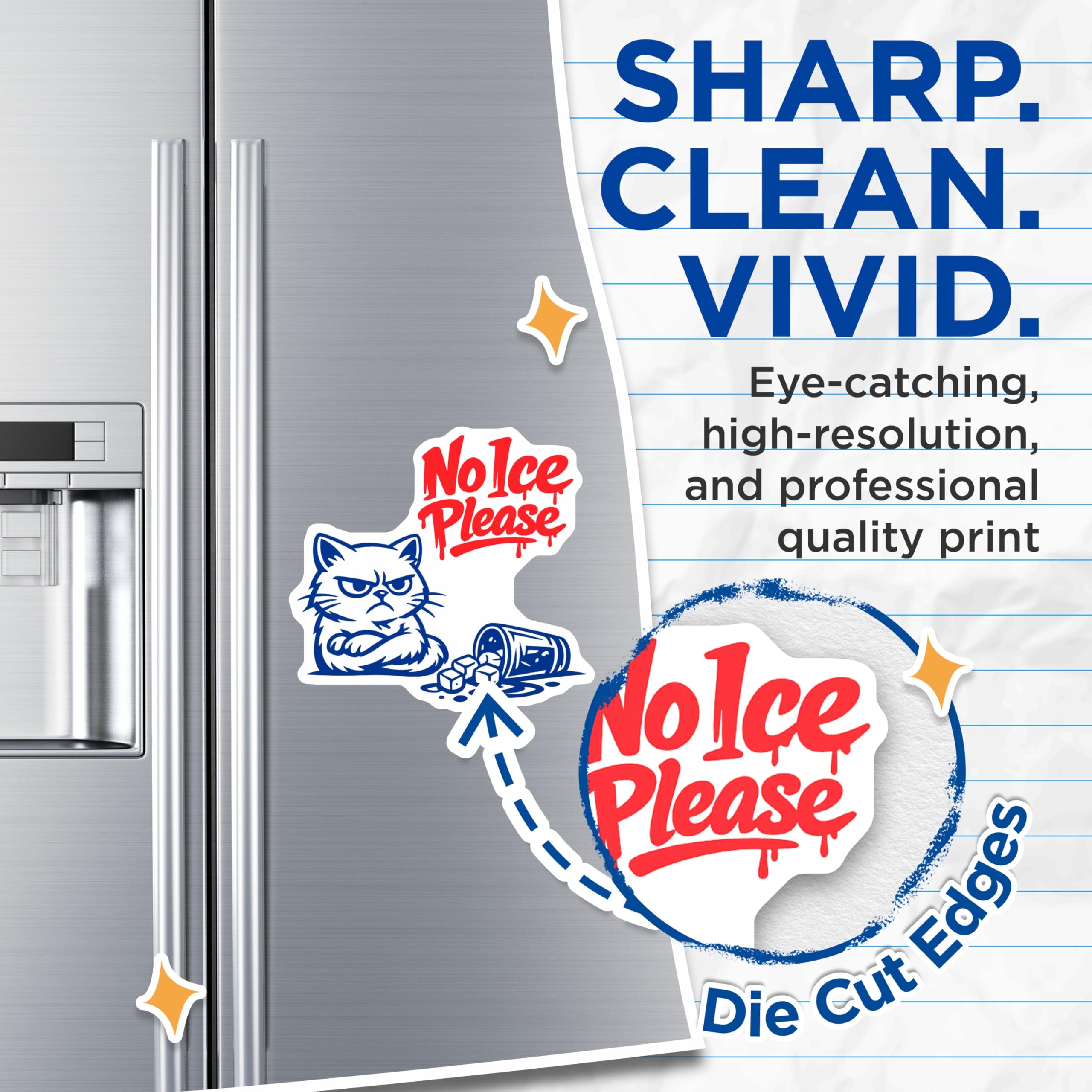 (2 Pack) Grumpy Cat No Ice Please Magnets - Funny Beverage Meme - Sassy Feline Fridge Locker Kitchen Decor - 5 Inches On Longest Side - Thick Durable Magnet - Made in USA - MAG21910