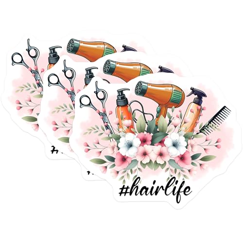 (3 Pack) Hair Stylist Decals - Hairdresser Decals - Hair Salon Decor - 3 Inches On Longest Side - Easy Peel & Apply - Made in USA - 3MCS6341
