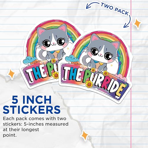 (2 Pack) Cute Cat Stickers - 5" On Longest Side - Sticks to Smooth Flat Surfaces - Made in USA - BMCS9187 - BMCS9187