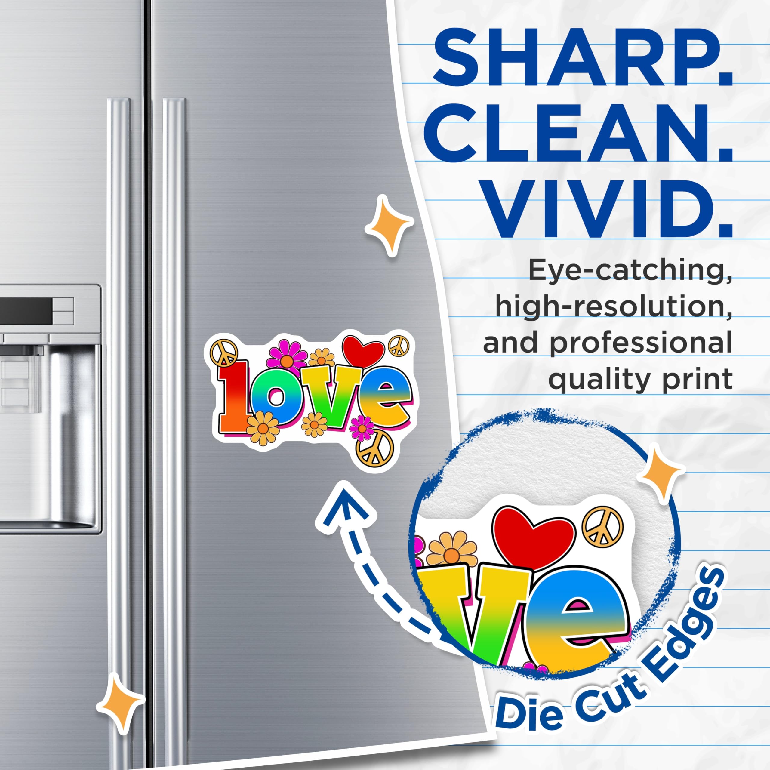 (2 Pack) Love Flower Power Magnets - Hippie Decor - Groovy Refrigerator Magnets - 5" On Longest Side - Premium Magnet - for Cars, Refrigerators, Toolboxes, Lockers - Made in USA - MAG16265