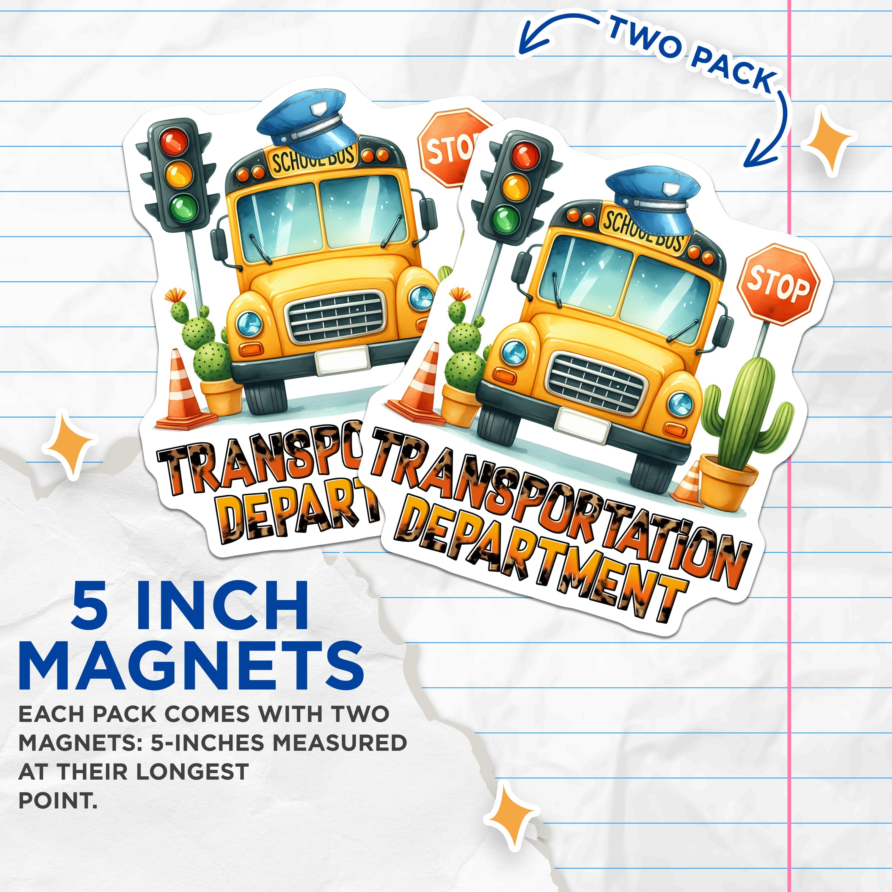 (2 Pack) School Bus Driver Magnets - School Staff Appreciation - Transportation Worker Decor - 5 Inches On Longest Side - Thick Durable Magnet - Made in USA - MAG36545