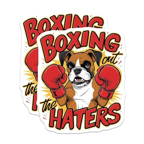 (2 Pack) Funny Dog Stickers - Cute Boxer Puppy - Motivational Pet Decals - 5" On Longest Side - Sticks to Smooth Flat Surfaces - Made in USA - BMCS8519