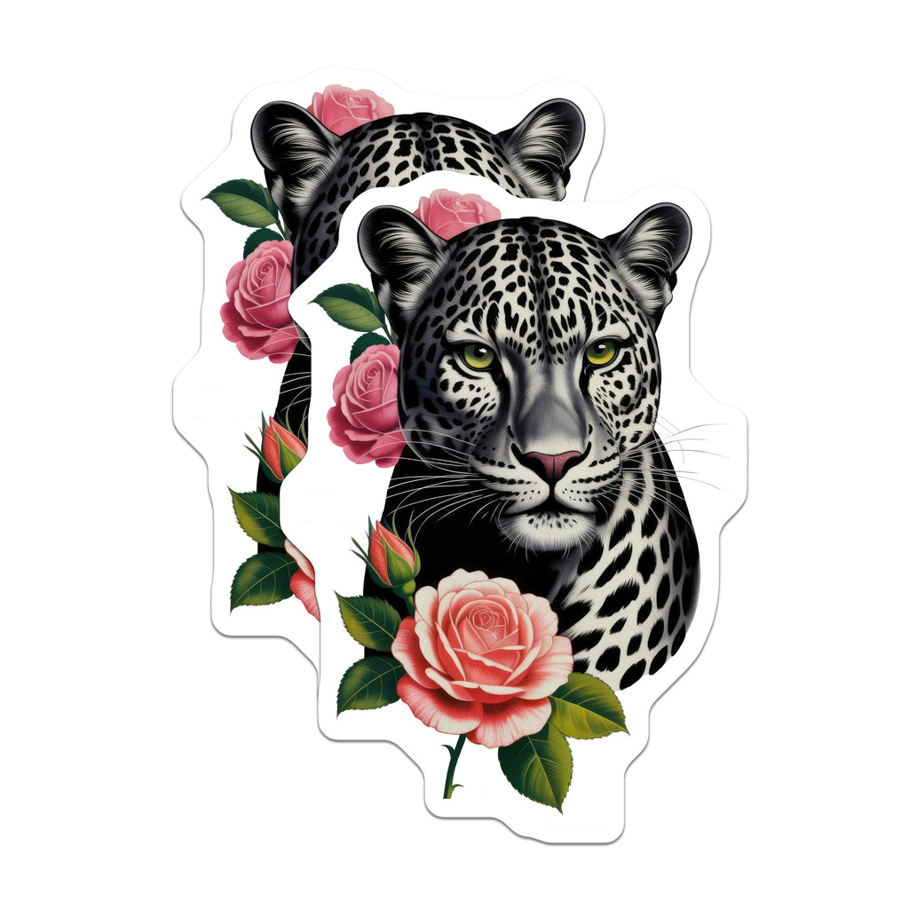 (2 Pack) Leopard Rose Magnets - Exotic Animal Fridge Decor - Floral Big Cat Locker Magnet - Aesthetic Kitchen Accessories - 5 Inches On Longest Side - Thick Durable Magnet - Made in USA - MAG36156