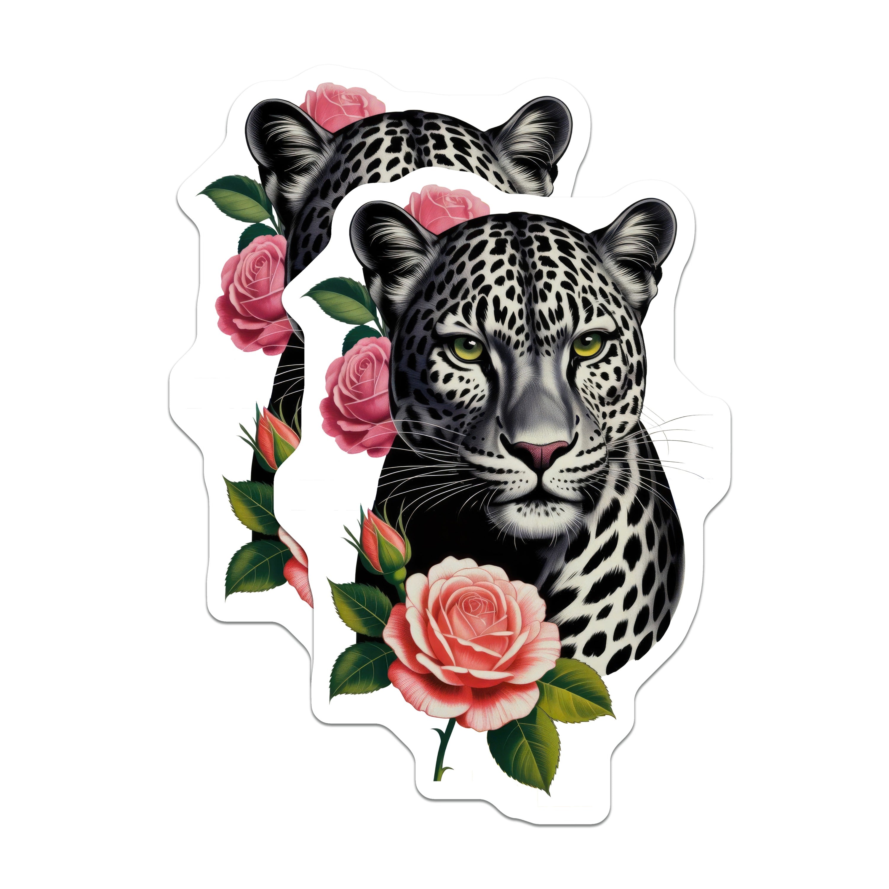 (2 Pack) Leopard Rose Magnets - Exotic Animal Fridge Decor - Floral Big Cat Locker Magnet - Aesthetic Kitchen Accessories - 5 Inches On Longest Side - Thick Durable Magnet - Made in USA - MAG36156