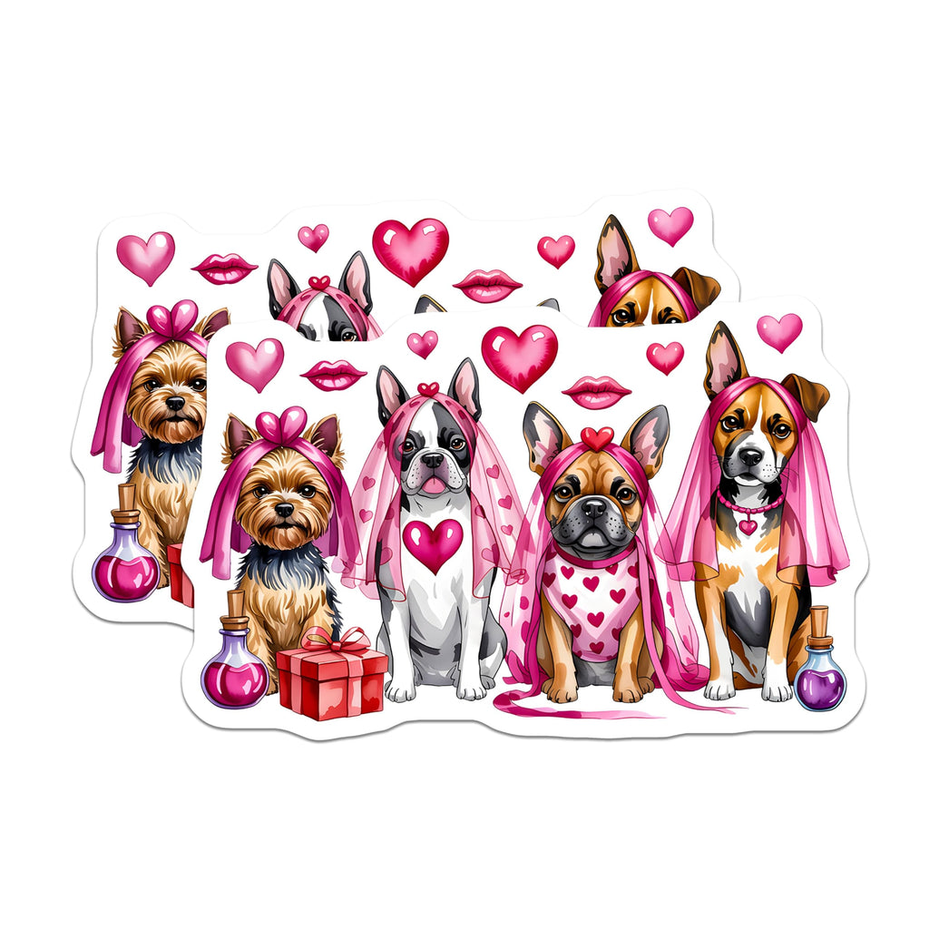 (2 Pack) Cute Dog Magnets - Valentine Dogs - Puppy Love Decor - Pet Lover Fridge Accessories - Romantic Animal Art - 5 Inches On Longest Side - Thick Durable Magnet - Made in USA - MAG25257