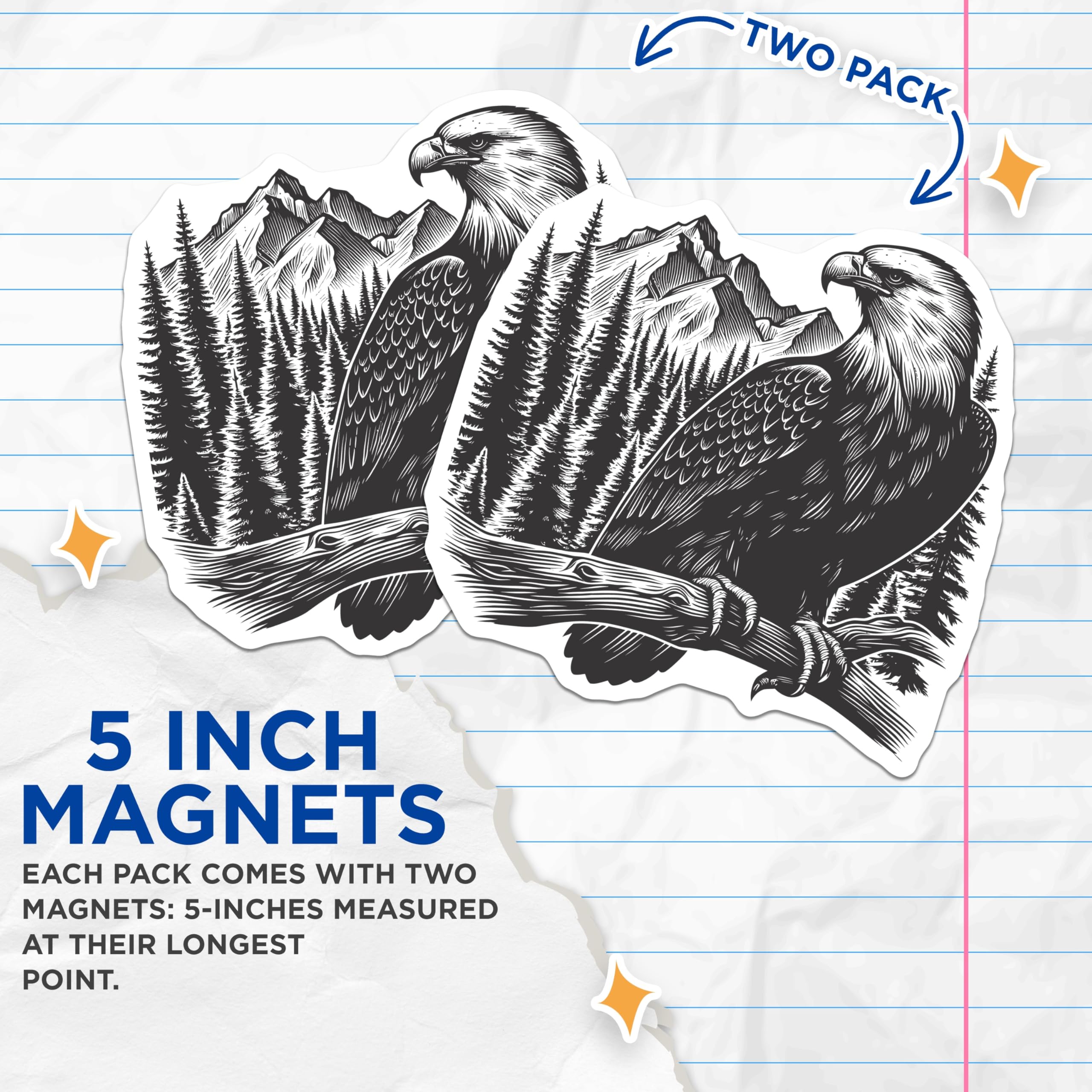 (2 Pack) Powerful Eagle Magnets - Majestic Mountain Forest Landscape - Outdoors Nature Inspired Refrigerator Decor - 5 Inches On Longest Side - Thick Durable Magnet - Made in USA - MAG21511