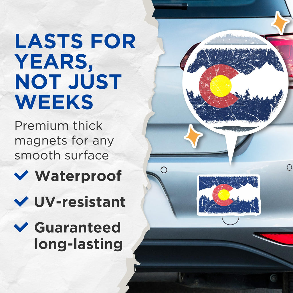 (2 Pack) Colorado Flag Magnets - Distressed Colorado - State Flag Magnet - 5" On Longest Side - Premium Magnet - for Cars, Refrigerators, Toolboxes, Lockers - Made in USA - MAG17815