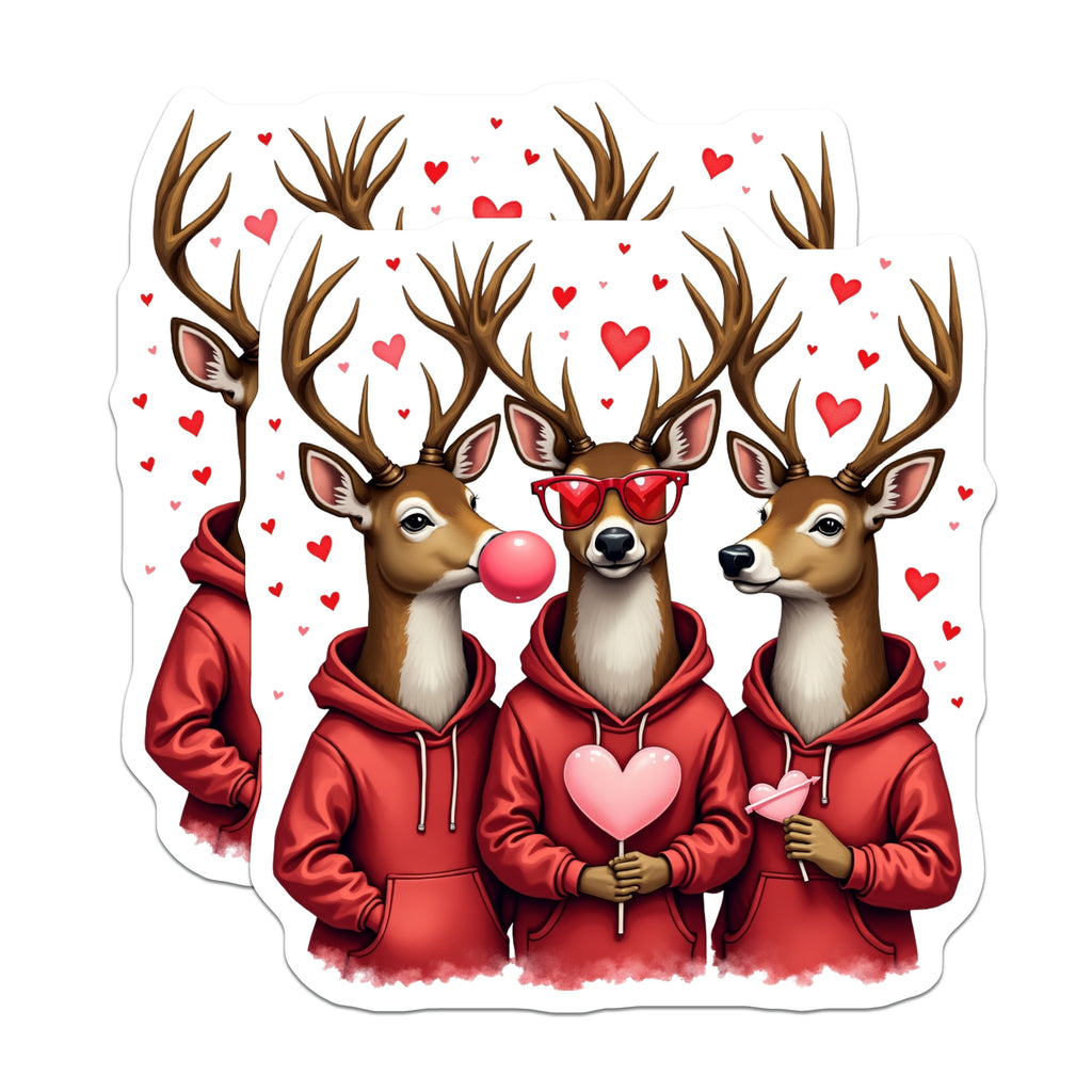 (2 Pack) Cute Deer Magnets - Valentine's Day Decor - Whimsical Love Hearts - Funny Animal Art for Refrigerator Locker - 5 Inches On Longest Side - Thick Durable Magnet - Made in USA - MAG39170