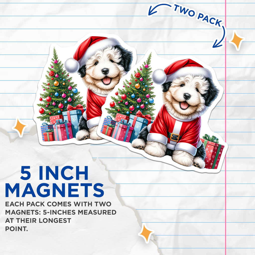 (2 Pack) Santa Dog Magnets - Christmas Puppy Decor - Holiday Refrigerator Art for Dog Lovers - 5 Inches On Longest Side - Thick Durable Magnet - Made in USA - MAG25101