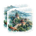 (2 Pack) Beautiful Landscape Stickers - Asian Temple Scene - Wall Art Stickers - Nature Scenery Stickers - 5" On Longest Side - Sticks to Smooth Flat Surfaces - Made in USA - BMCS5204