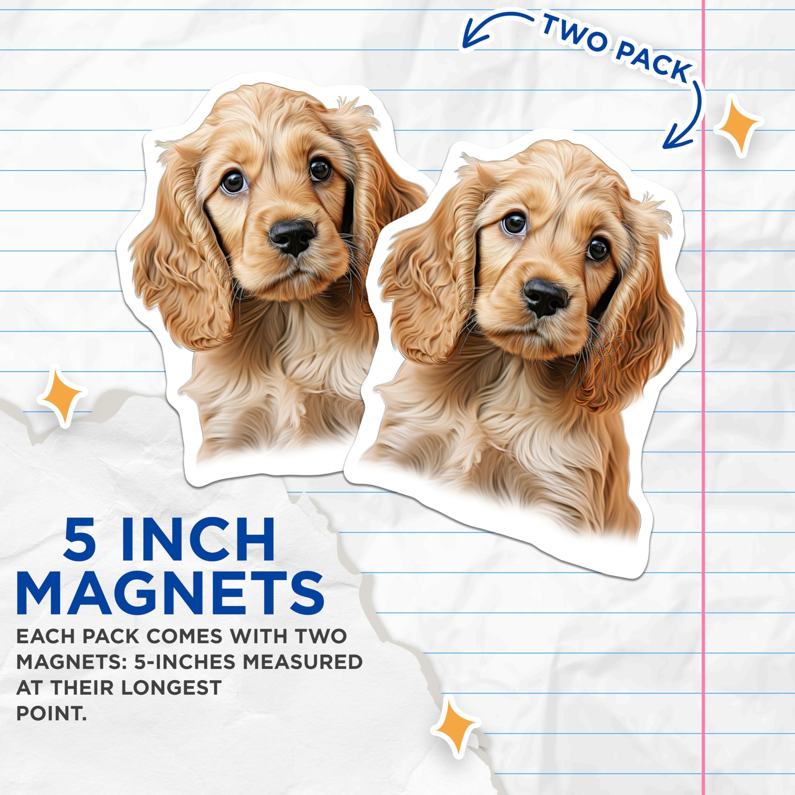(2 Pack) Cocker Spaniel Puppy Magnets - Cute Dog Refrigerator Decor - Pet Owner Kitchen Accessory - Animal Lover Locker Art - 5 Inches On Longest Side - Thick Durable Magnet - Made in USA - MAG26176