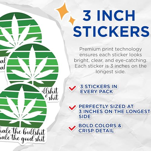 (3 Pack) Weed Leaf Decals - Laptop Sticker - Exhale Inhale Positive Quote - 3 Inches On Longest Side - Easy Peel & Apply - Made in USA - 3MCS7676
