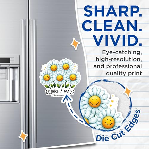 (2 Pack) Rejoice Always Flower Magnets - Smile Inspirational Magnets - Uplifting Floral Magnets- 5" On Longest Side - for Fridges, Toolboxes, Cars - Made in USA - MAG2829