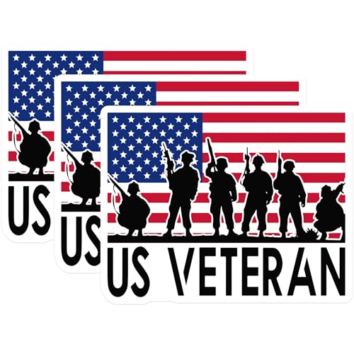 (3 Pack) US Veteran Decals - Military Decals - American Flag Stickers - 3 Inches On Longest Side - Easy Peel & Apply - Made in USA - 3MCS4806