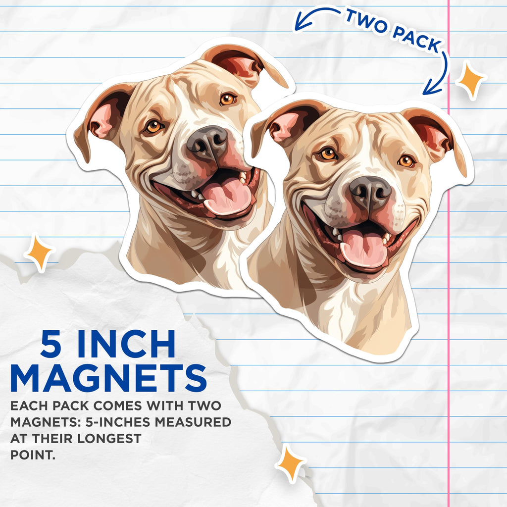(2 Pack) Happy Pitbull Magnets - Dog Mom Accessory - Pet Lover Decor - Fridge Locker Art - 5 Inches On Longest Side - Thick Durable Magnet - Made in USA - MAG30145