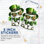 (2 Pack) Cute Cat with Shamrock Hat Stickers - Lucky St. Patrick's Day - Adorable Decal - 5" On Longest Side - Sticks to Smooth Flat Surfaces - Made in USA - BMCS8105