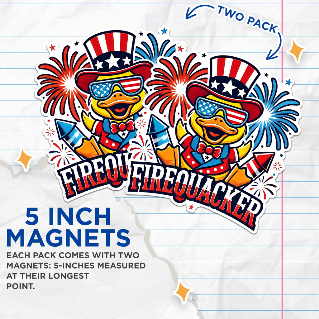 (2 Pack) Patriotic Duck Magnets - Firework Duck Magnets - Fourth of July Decor Magnets- 5" On Longest Side - for Fridges, Toolboxes, Cars - Made in USA - MAG2717