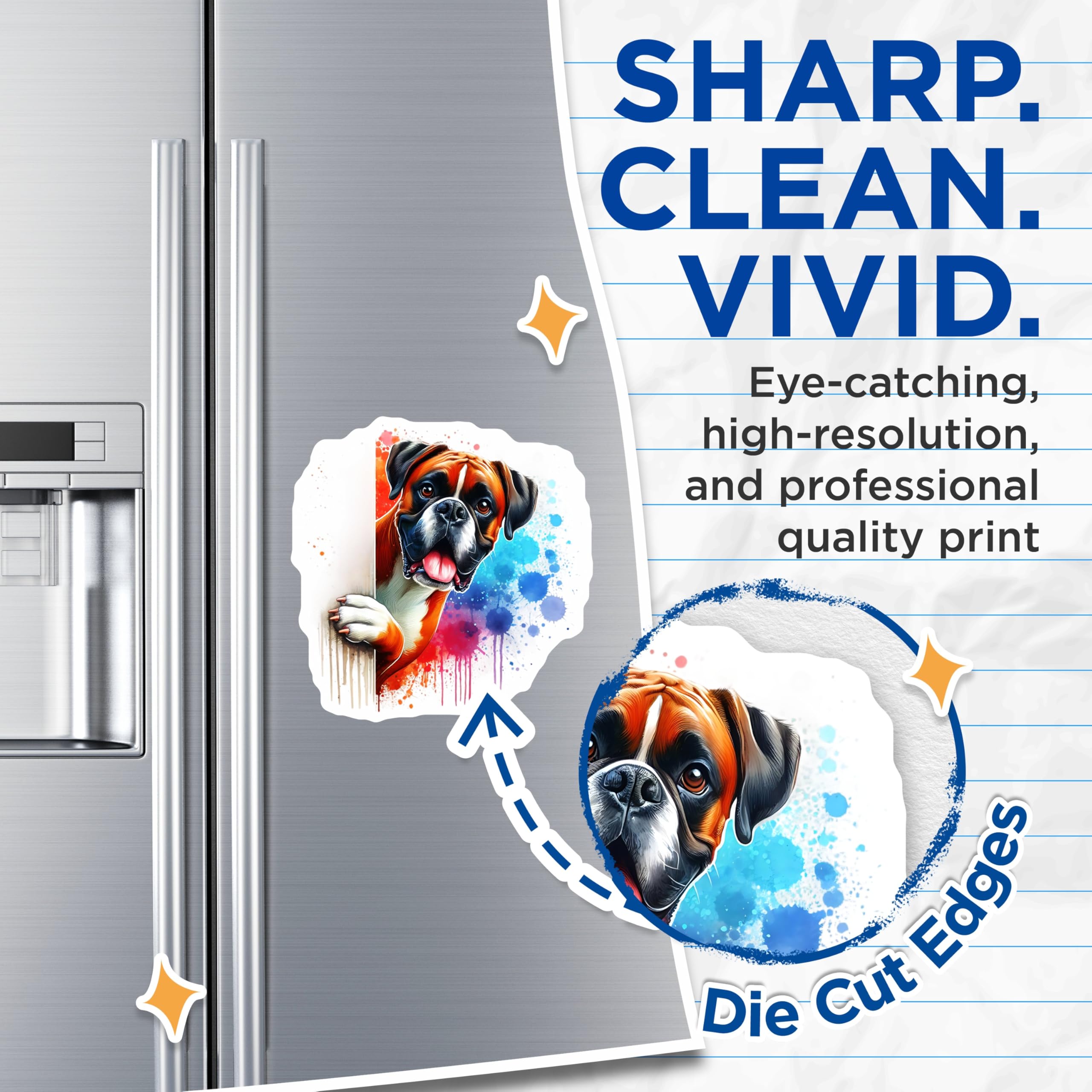 (2 Pack) Boxer Dog Magnets - Cute Puppy Art - Fridge Decor Hound Breed - 5" On Longest Side - Premium Magnet - for Cars, Refrigerators, Toolboxes, Lockers - Made in USA - MAG14767