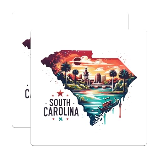 (2 Pack) South Carolina Stickers - Travel Souvenir Stickers - Vibrant State Landmarks Stickers - 5" On Longest Side - Sticks to Smooth Flat Surfaces - Made in USA - BMCS5317