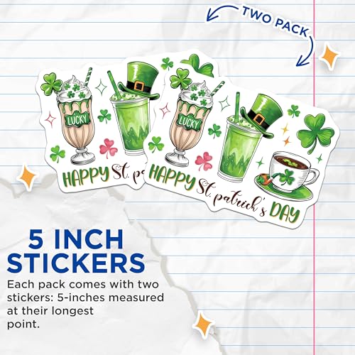(2 Pack) St Patricks Day Stickers - Holiday Decorations - 5" On Longest Side - Sticks to Smooth Flat Surfaces - Made in USA - BMCS8398 - BMCS8398
