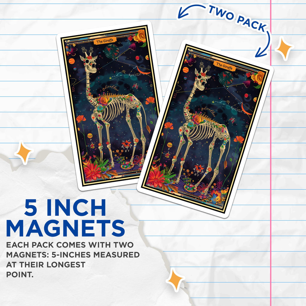 (2 Pack) Giraffe Skeleton Art Magnets - Skeleton Giraffe Space Art Magnets - Colorful Animal Skeleton Magnets for Home - 5" On Longest Side - for Cars, Fridges, Toolboxes - Made in USA - MAG3676