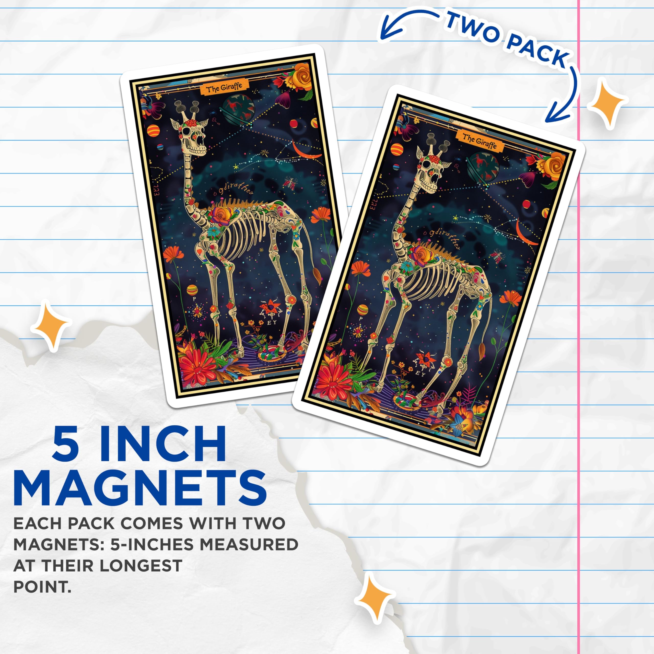 (2 Pack) Giraffe Skeleton Art Magnets - Skeleton Giraffe Space Art Magnets - Colorful Animal Skeleton Magnets for Home - 5" On Longest Side - for Cars, Fridges, Toolboxes - Made in USA - MAG3676