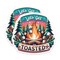 (2 Pack) Let's Get Toasted Magnets - Campfire Marshmallow Magnets - Fun Outdoor Adventure Magnets - 5" On Longest Side - for Cars, Fridges, Toolboxes - Made in USA - MAG7005