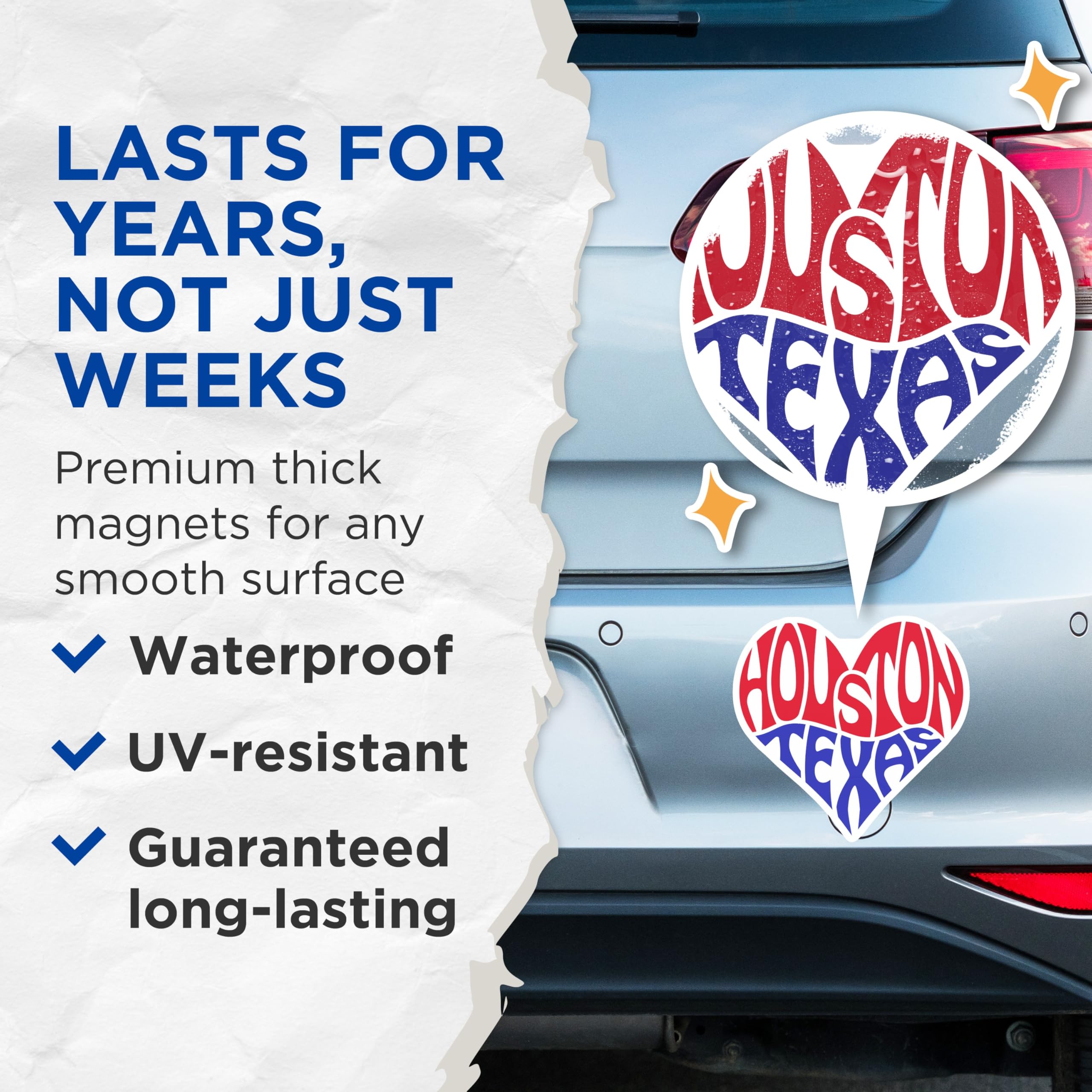(2 Pack) Houston Texas Heart Magnets - City Souvenir - Red and Blue Texas Decor - 5" On Longest Side - Premium Magnet - for Cars, Refrigerators, Toolboxes, Lockers - Made in USA - MAG17639