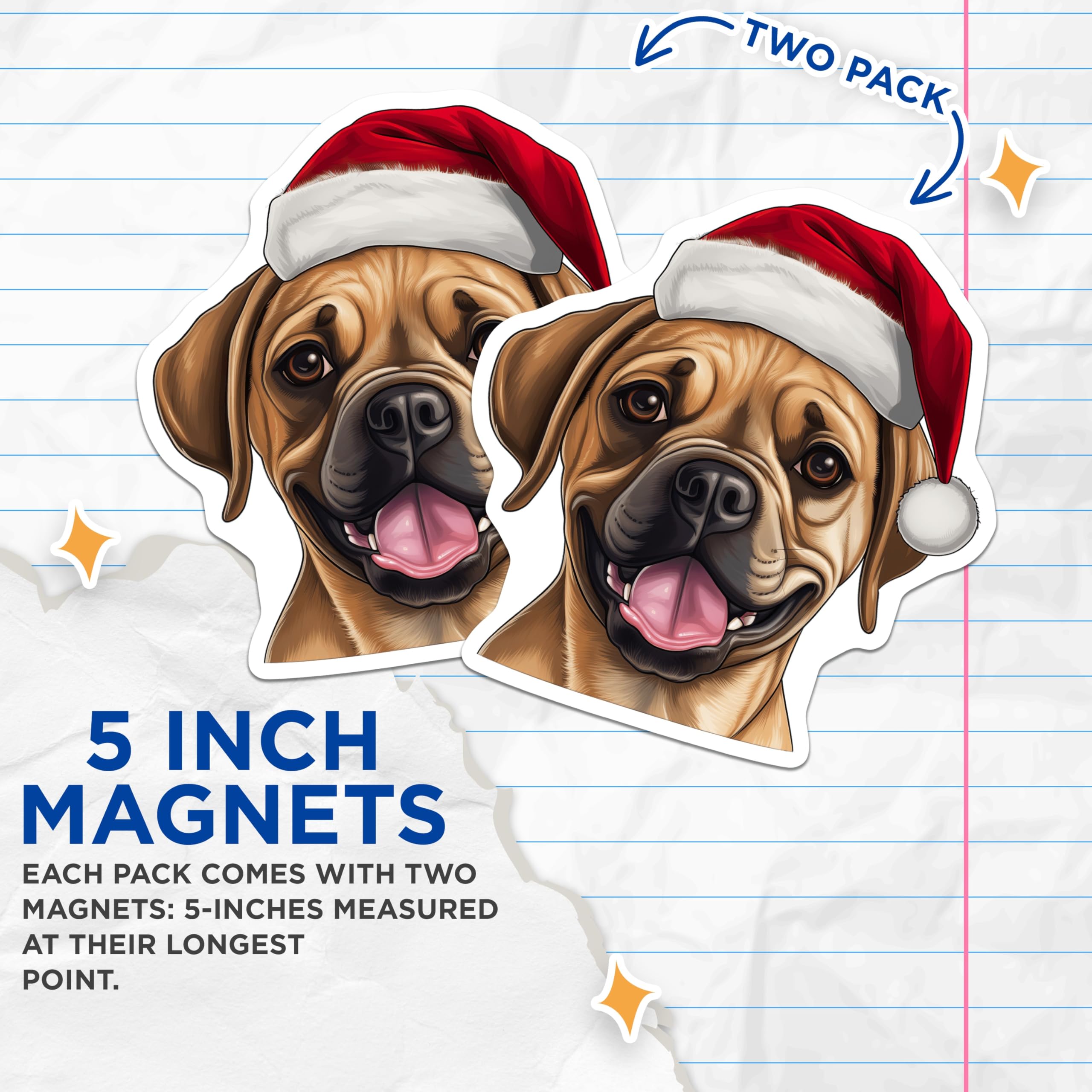 (2 Pack) Christmas Dog Magnets - Santa Hat Pet Decor - Holiday Refrigerator Magnets - 5 Inches On Longest Side - Thick Durable Magnet - Made in USA - MAG30436